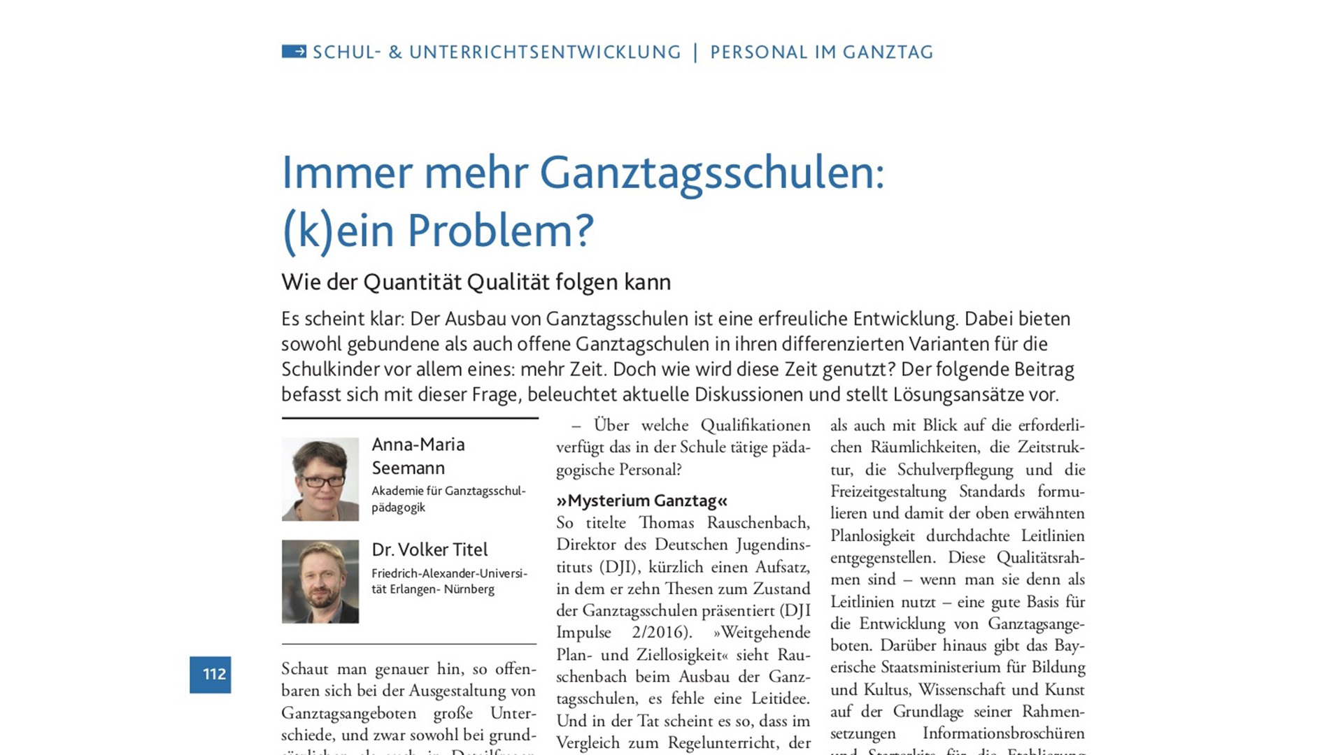 Artikel in der Zeitschrift „SchulVerwaltung“
