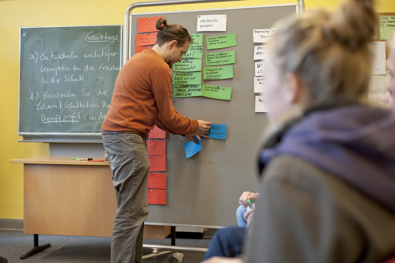Workshop-Teilnehmer an einer Tafel