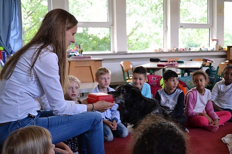 Klassenhund Nellie in der Schule an der Gartenstadt