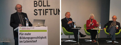 Links im Bild: Prof. Helmut Fend. Rechts im Bild: Fend im Austausch mit Baumert