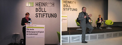 Links im Bild: Sabine Süß. Rechts im Bild: Der Moderator der Veranstaltung